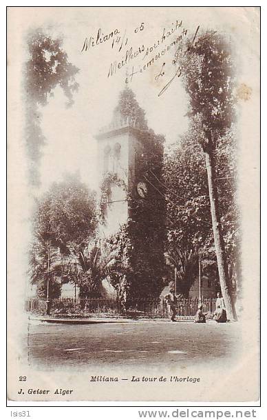 Algérie - Z692 - Miliana - La tour de l'horloge - J. Geiser N° 22 - état