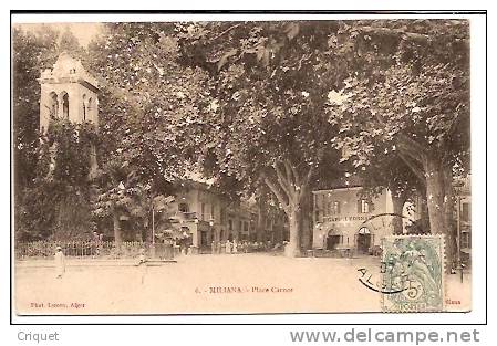 Algérie, cpa Miliana, Place Carnot, café Lyonnais