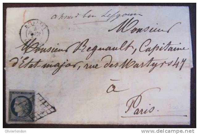 BFE 4 Fev 1851 - Y&T 4 Ceres sur Lettre Militaire Superbe de Djidjelli algerie a Paris ecrite en arabe - voir scan