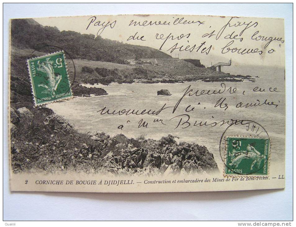 cpa, très belle carte, Corniche de Bougie à Djidjelli, construction et embarcadère des mines de fer de Beni Felkai