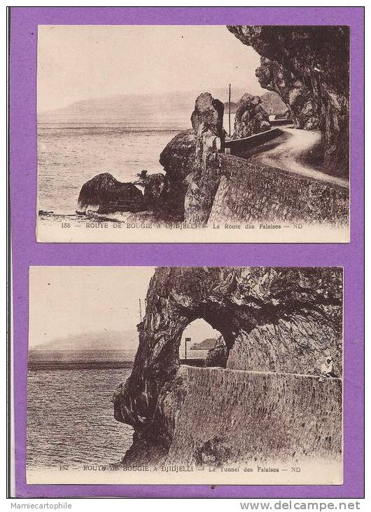 ALGERIE  - Route de BOUGIE à DJIDJELLI  - 3 CPA  Route et tunnel  des falaises, pont et Gorges Dar-el-Doued