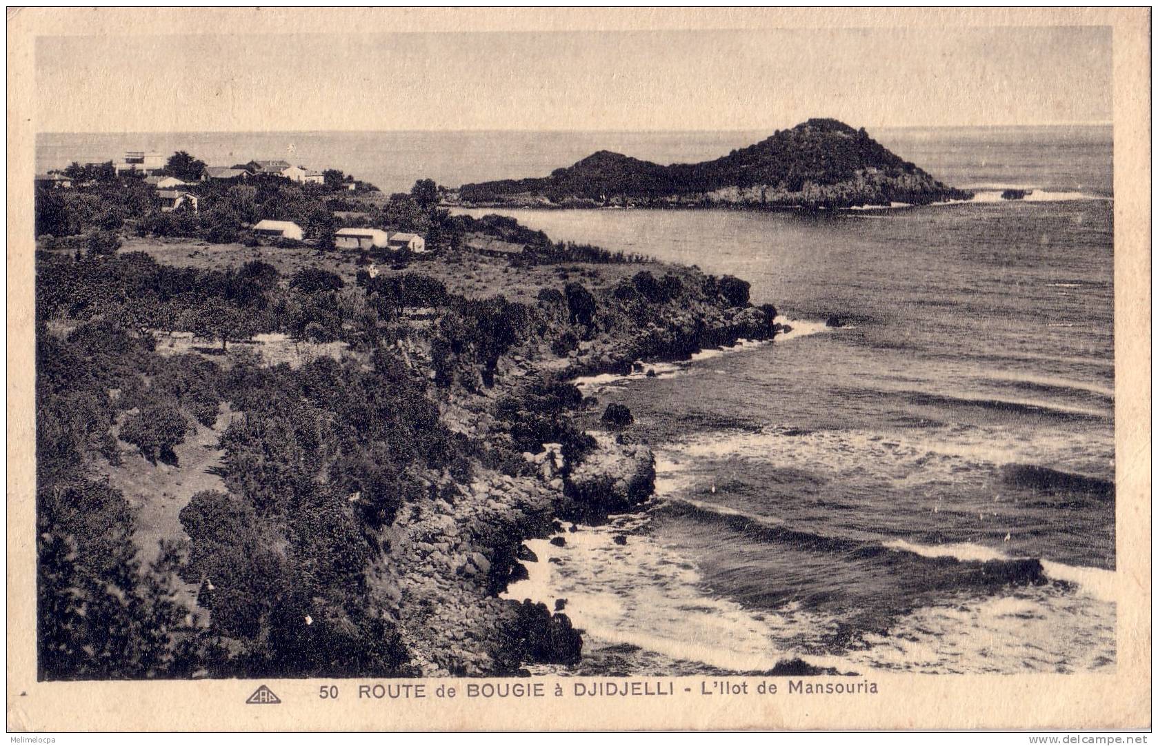 CPA carte postale ancienne AFRIQUE route de Bougie à Djidjelli l'ilot de Mansouria