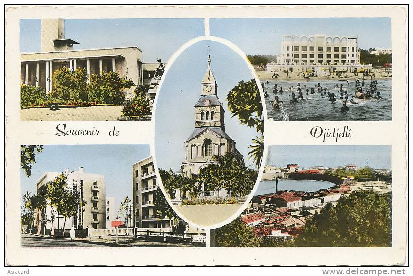 Djidjelli  Souvenir Multi Vues 5 vues Coul  No 17-4  ecrite 1961 Eglise