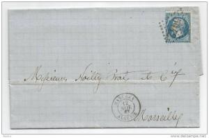 - Lettre - ALGERIE - MASCARA GC.5042 s/T P N°22   Càd Type 15 - 1867