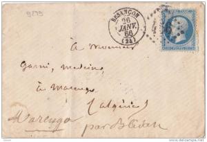 9299# NAPOLEON / LETTRE obl GC BESANCON 1866 DOUBS pour MARENGO ALGERIE par BLIDAH puis MASCARA ORAN A VOIR