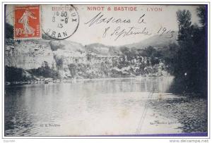 C. Postale  ALGERIE - MASCARA - LES GORGES (Ed. Pruliere, 1913, Publicité Biscuits Ninot & Bastide)