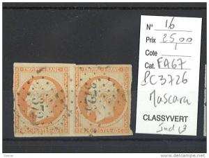 France Yvert  16 Empire en paire  oblitéré PC 3736  Mascara Algérie