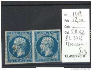 France Empire Yvert 14A Oblitéré PC 3726  en paire Mascara Algérie
