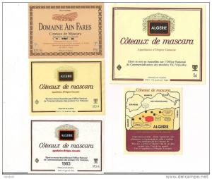 Etiquettes vin d´Algérie Côteaux de Mascara  - Office Nl de Commercialisation des produits VitiVinicoles -
