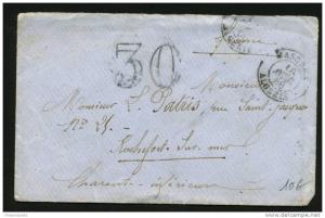 ALGERIE Pli de MASCARA 1849 en Port Du avec CàDate type 15 de MASCARA ALGERIE > ROCHEFORT   taxe 30 double trait