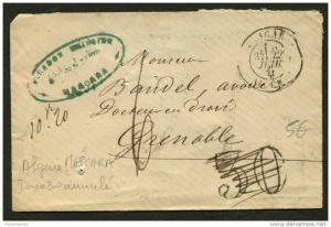 ALGERIE Pli de MASCARA de 1871 en Port Du avec CàDate type 17 MASCARA (ALGER) pour GRENOBLE   taxe 30 annulée
