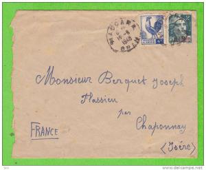 Sur Env. CHAPONNAY (Isère) - CAD MASCARA (Algérie) sur 2 timbres