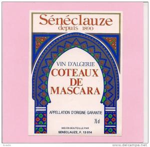Etiquette -     Sénéclauze depuis 1890 - Vin d´Algérie - Côteaux de Mascara  -