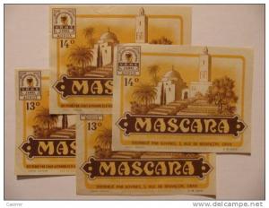 P002 - lot de 4 étiquettes anciennes de vin - Mascara - Algérie Oran