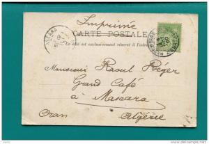 M9   TAD DOUBLE COURONNE  NANCY GARE 9.OCT.1900 SUR SAGE VERT JAUNE 5 C   TAD MASCARA ORAN ALGERIE