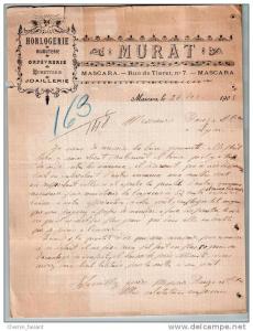 Entête du 26/12/1905 MURAT Horlogerie bijouterie orfèvrerie - Mascara Algérie - PAUZE Lyon