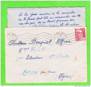 Sur Env. pour MASCARA (Algérie) - RBV M0NT DE MARSAN (Landes) du 19-1-1948 sur 6f Marianne de Gandon  cachet motif AVION
