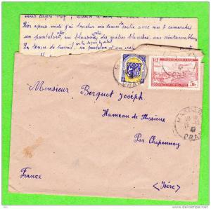 Sur Env. pour CHAPONNAY (Isère) et contenant lettre - CAD MASCARA (Algérie) du 15-12-1947 sur Affranch. bicolore