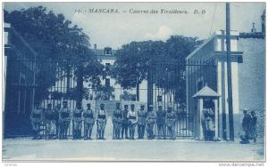 cpa,algérie,mascara,caser ne  des tirailleurs,mouaskar,oues t  du pays,wilaya ,rare