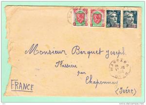 Sur Env. pour CHAPONNAY (Isère) - CAD MASCARA sur Affranch. bicolore dont Marianne de Gandon surchargé ALGERIE