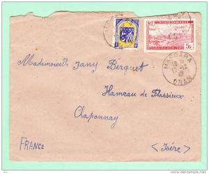 Sur Env. pour FLASSIEU (Isère) - CAD MASCARA sur Affranch. bicolore dont 5f Poste Aérienne ALGERIE