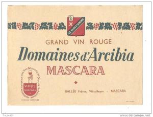 Etiquette de vin d´Algérie   Mascara    Domaine d´Arcibia