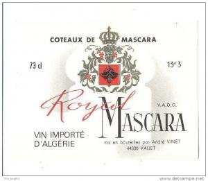 Etiquette de vin d´Algérie   Mascara     Royal