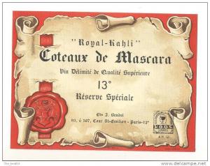 Etiquette de vin d´Algérie   Mascara   réserve spéciale  Royal Kahli