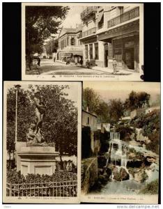 Algérie - MASCARA - 3 cpa - PLACE GAMBETTA - RUE CLEMENCEAU - STATUE - CASCADE OUED TOUDMAN