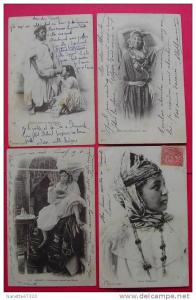 Algérie - lot 4 CPA - jeunes filles de Bou-Saada, bédouine , mauresque versant son kaoua .