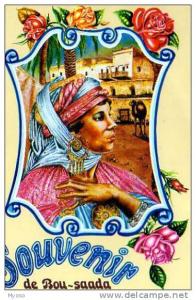Souvenir de BOU SAADA Tenue traditionnelle , illustrateur, femme,  roses, dromadaire