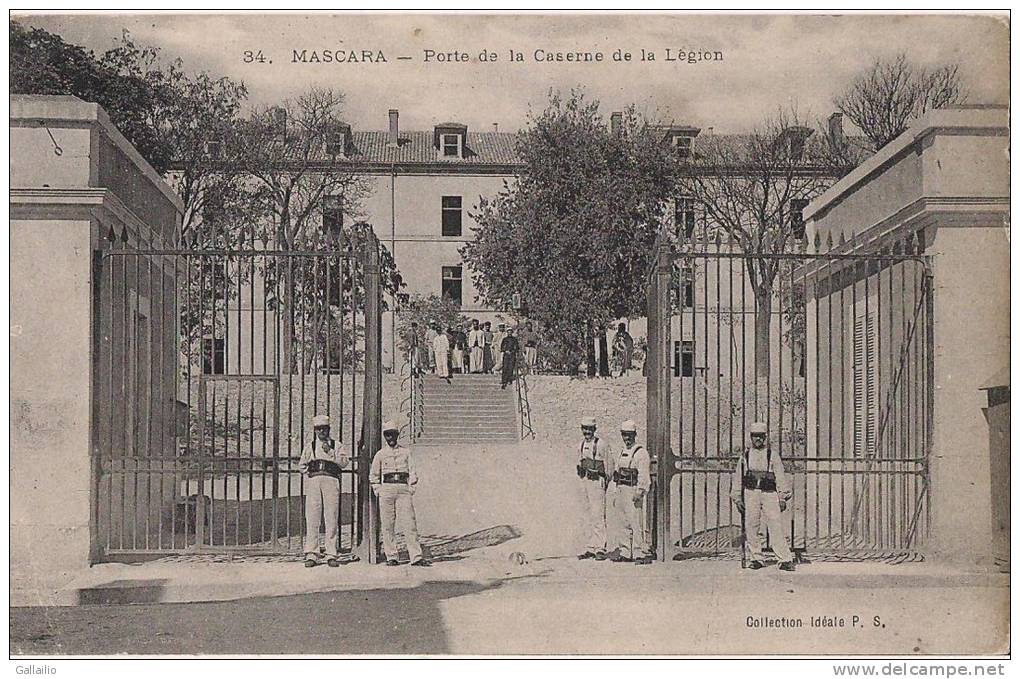 ALGERIE MASCARA PORTE DE LA CASERNE DE LA LEGION CPA NO 34 ANIMEE MILITARIA