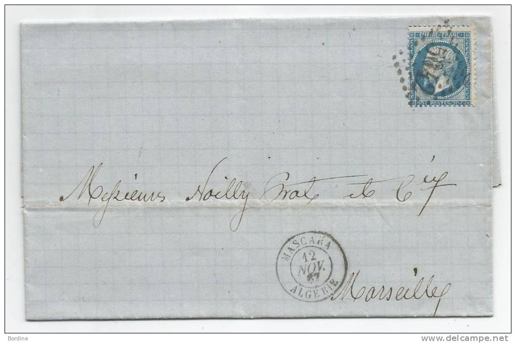 - Lettre - ALGERIE - MASCARA GC.5042 s/T P N°22 + Càd Type 15 - 1867