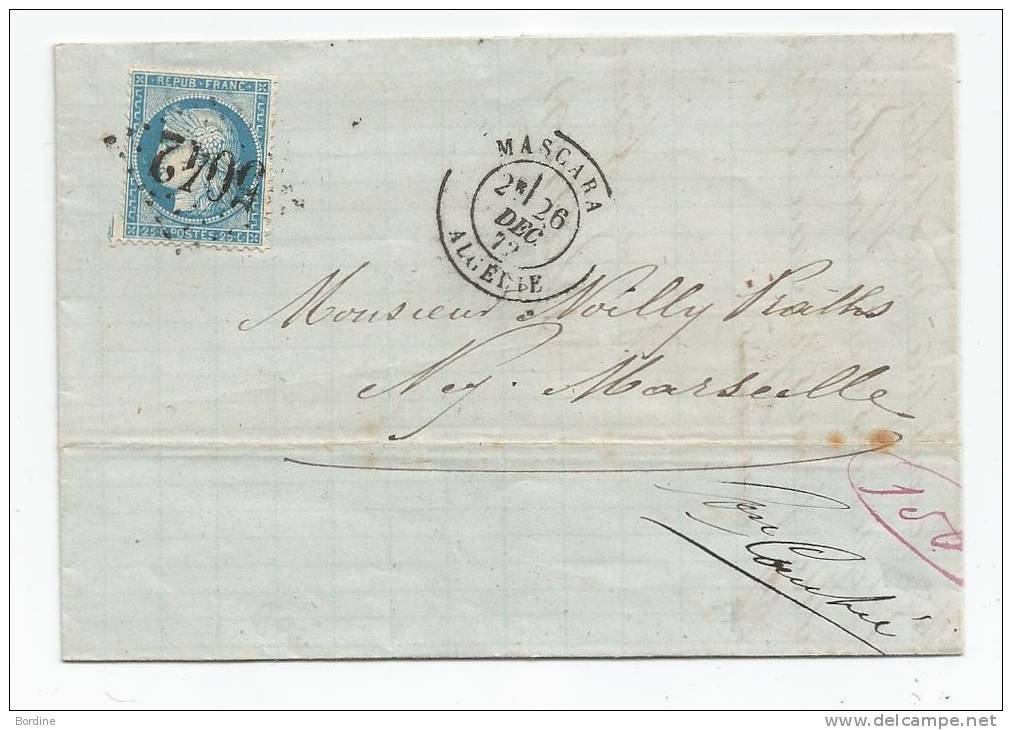- Lettre - ALGERIE - MASCARA - GC.5042 s/TP N°60 + Càd T.17 - 1872