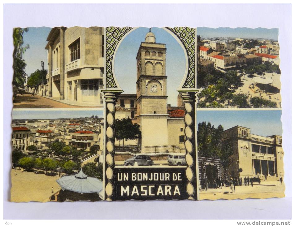 CPSM - Algérie - MASCARA - La Mosquée, vue générale, le théatre, l'hôtel de ville, la poste