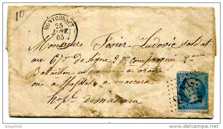 A2A Z14 ANCIENNE LETTRE FRANCE 1965 CACHET MONTCORNET N° 2443 POUR MASCARA ALGERIE ORAN