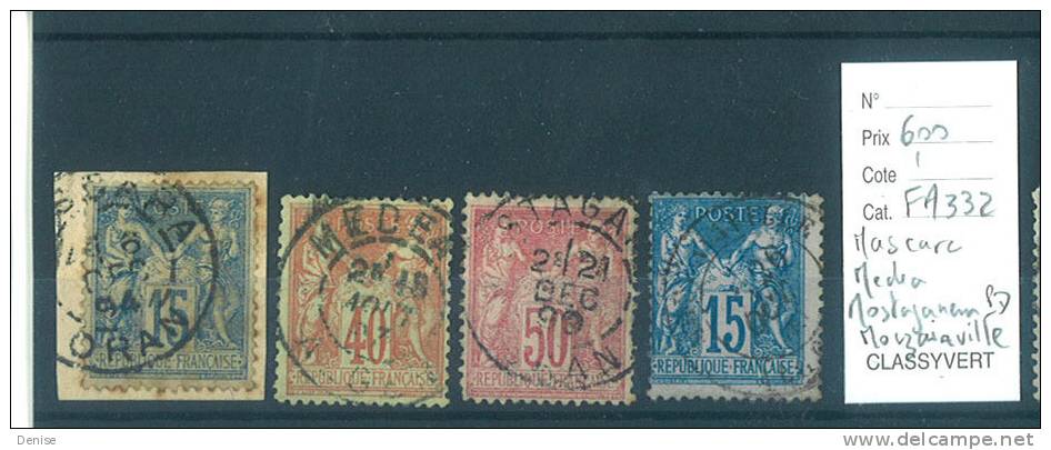 France Type Sage  oblitérés Algérie Mascara,Medea,Mostaganem, Mouzaiaville