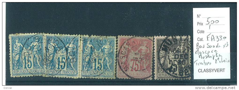 France Type Sage  oblitéré Algérie Bou  Saada en bande de 3 ,Mascara,Mustapha