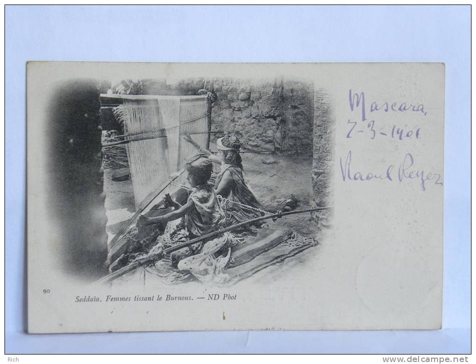 CPA  précurseur Algérie - Seddaïa, Femmes tissant le Burnous - Mascara