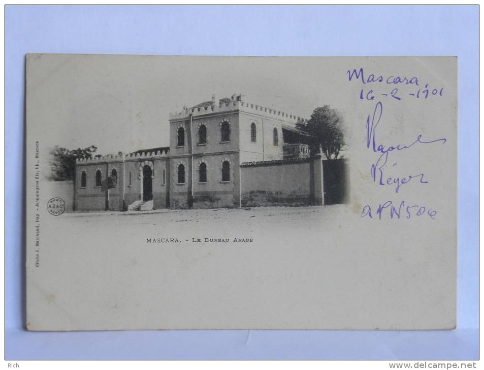 CPA  précurseur Algérie - tampon ORAN - MASCARA - Le Bureau Arabe