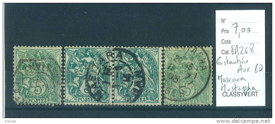 France Type Blanc  oblitérés Constantine Auxiliaire, Mascara, Mustapha ,Algérie