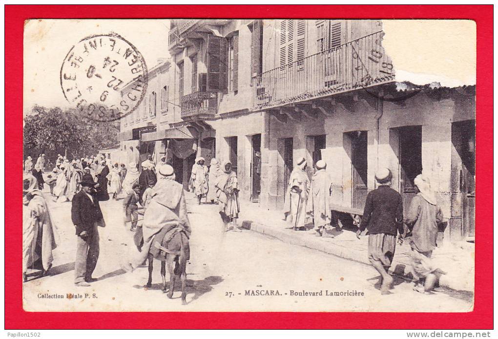 E-Algerie-129P54 MASCARA, le boulevard Lamoricière, belle animation, âne, cpa
