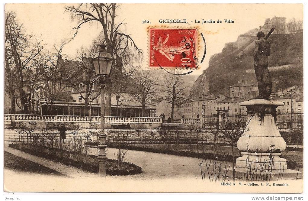 38 - GRENOBLE - Le Jardin de Ville +++ vers Mascara, Algérie, 1908 ++++++ L. P., Grenoble, #360 ++++++