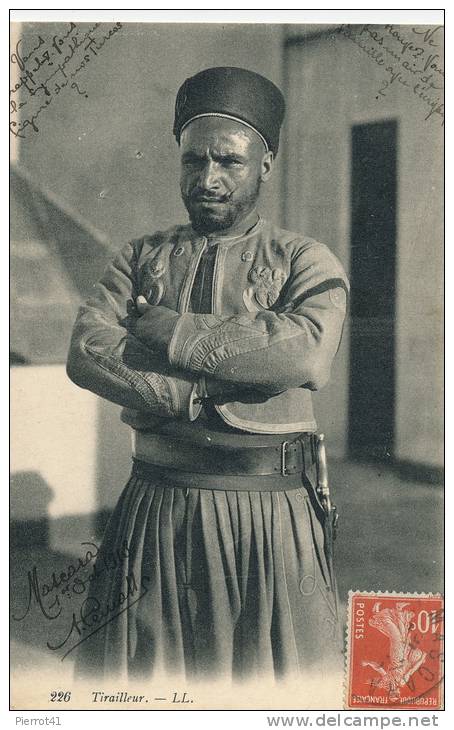 MILITARIA - AFRIQUE DU NORD - Tirailleur (carte écrite à MASCARA ALGERIE en 1913)