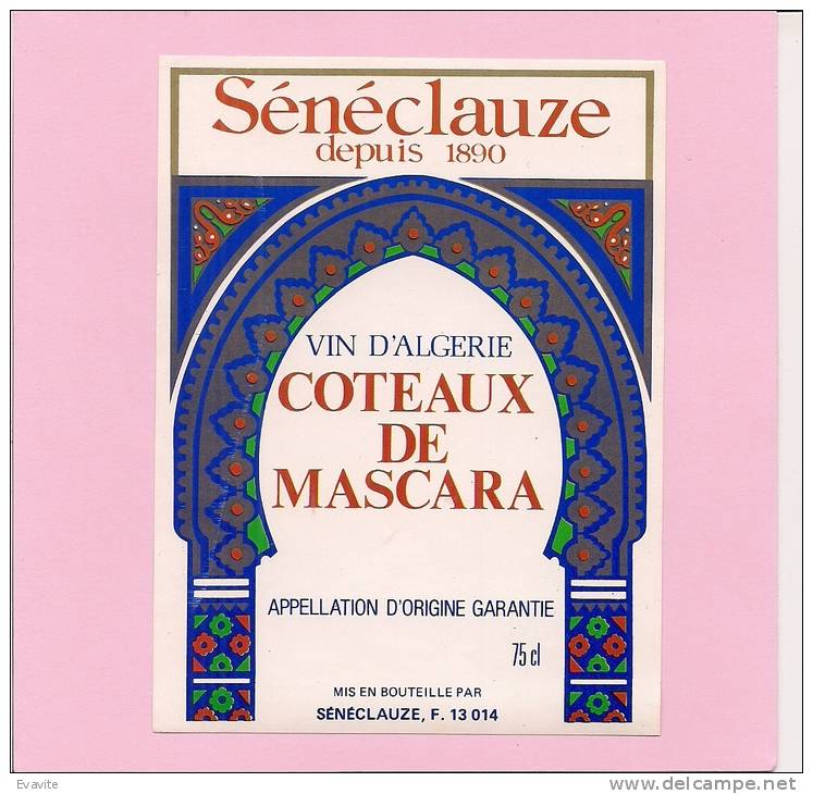 Etiquette -     Sénéclauze depuis 1890 - Vin d´Algérie - Côteaux de Mascara  -