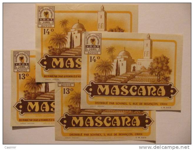 P002 - lot de 4 étiquettes anciennes de vin - Mascara - Algérie Oran
