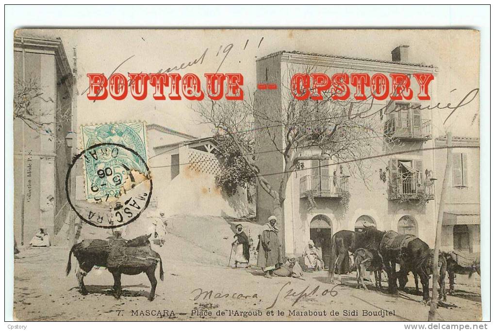 ALGERIE - MASCARA - Place de l'Argoub et le Marabout de Sidi Boudjlel - Dos Scané