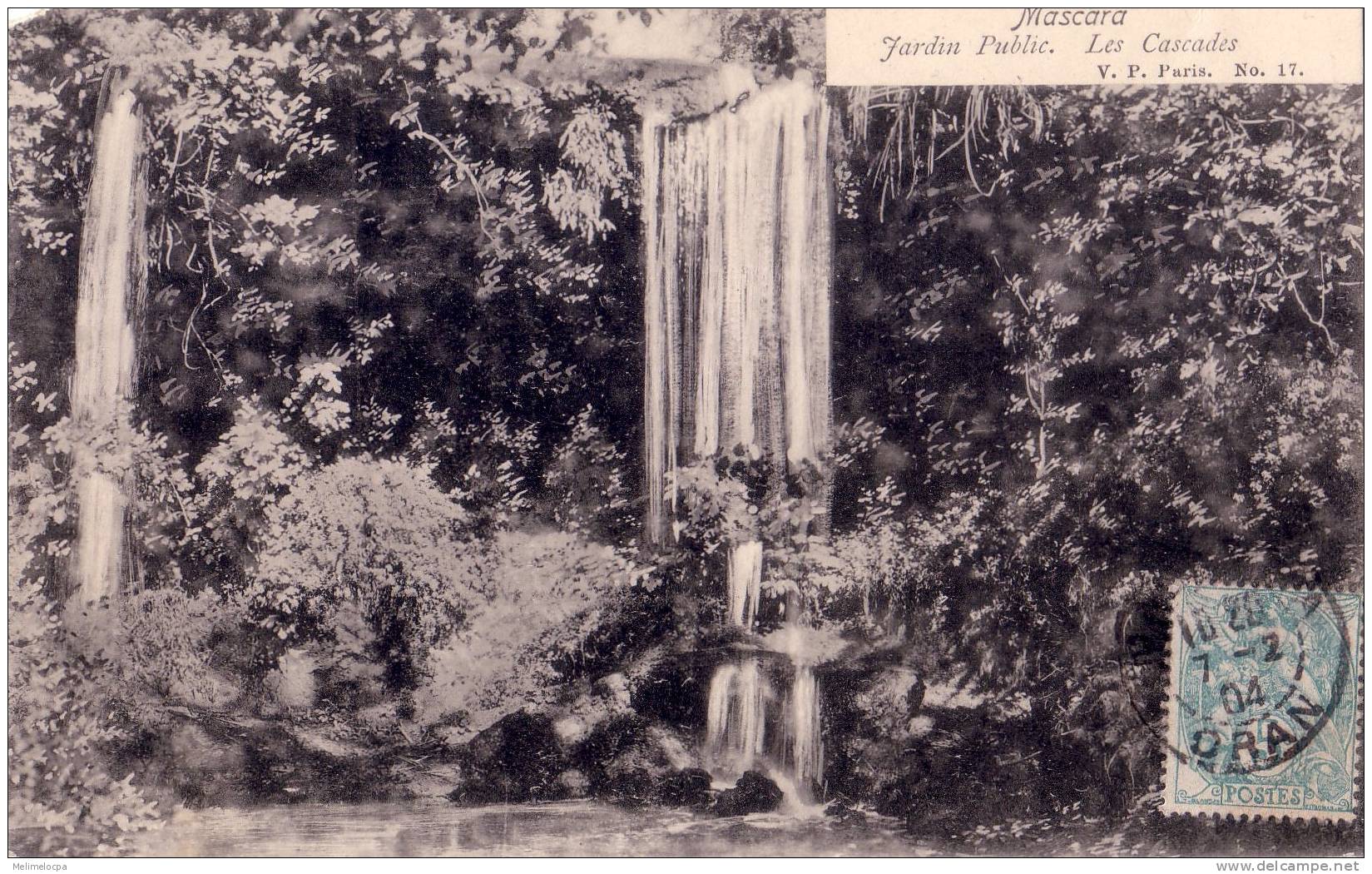 CPA carte postale ancienne AFRIQUE ALGERIE MASCARA jardin public les cascades PRECURSEUR 1904