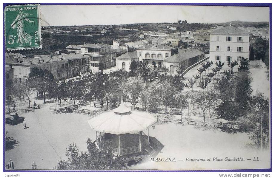C. Postale  ALGERIE - MASCARA - PANORAMA ET PLACE GAMBETTA (1914)