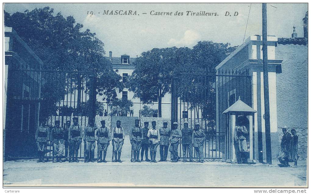 cpa,algérie,mascara,caser ne  des tirailleurs,mouaskar,oues t  du pays,wilaya ,rare